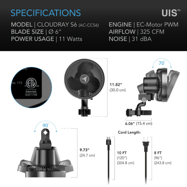 AC Infinity S6 6" OSCI Clip Fan - Image 6