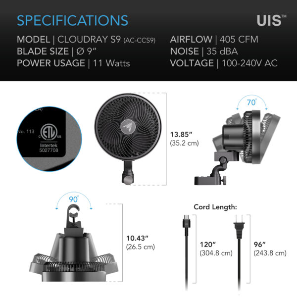 AC INFINITY S9 9" OSCI CLIP FAN - Image 4